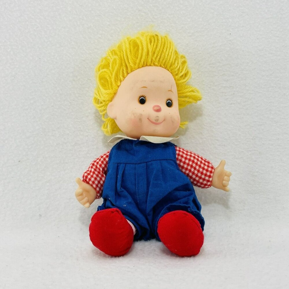 Vintage Madison Doll Boy Girl Toy Mini Rubber Vinyl Rag Yellow Yarn Hair Clothes